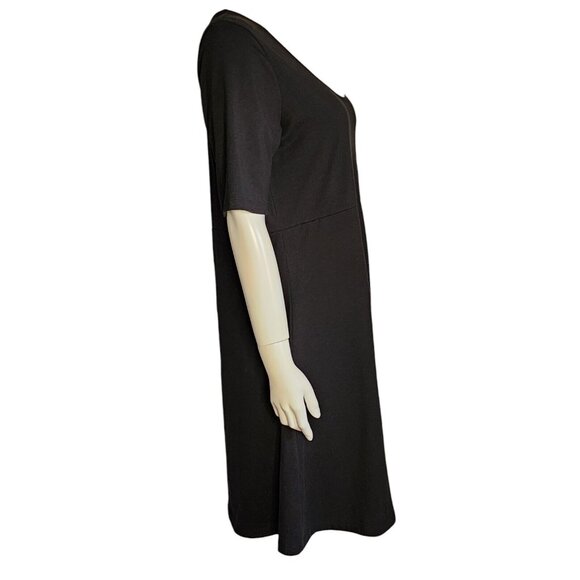 ANN TAYLOR LOFT Solid All Black Short Ruffle Sleeve Side Zip Dress Womens 14 - Picture 4 of 7